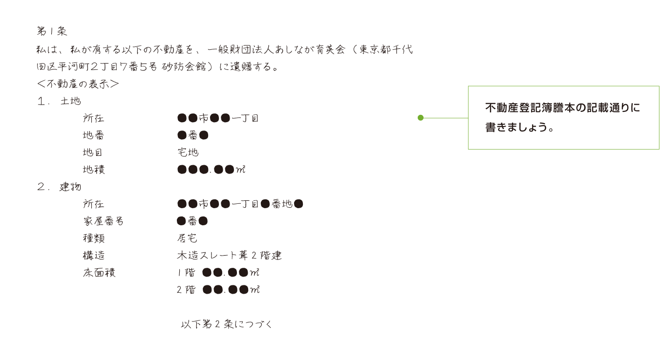 不動産（一戸建て）の所在地を記載する場合