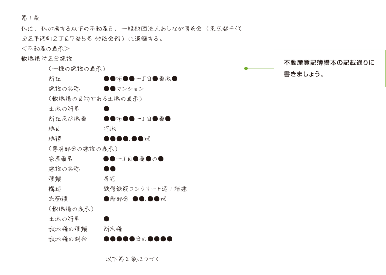 不動産（マンション）の所在地を記載する場合